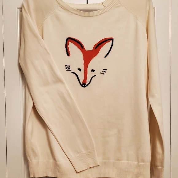 **SOLD**Womens G.H. Bass Co Cream Scoop Neck Fox Teddy Sweater, Size Large - Picture 3 of 7